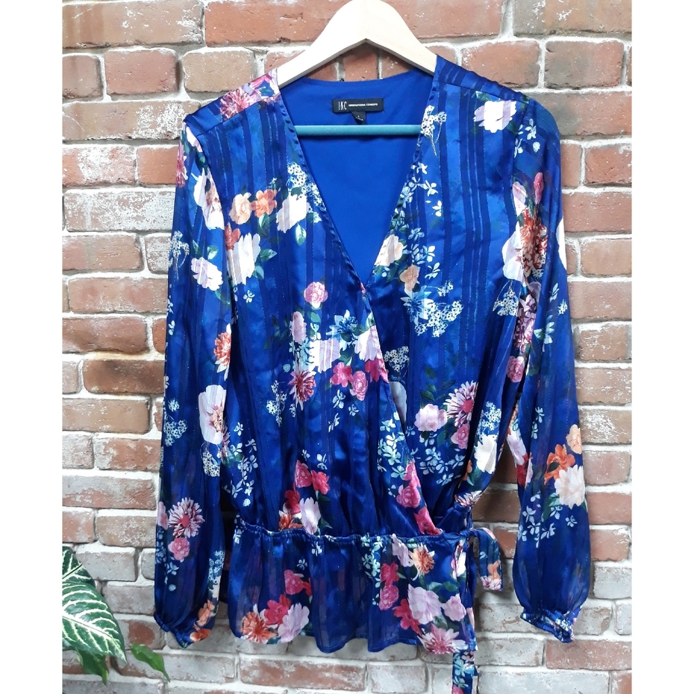 Inc Blue Peplum Floral Blouse